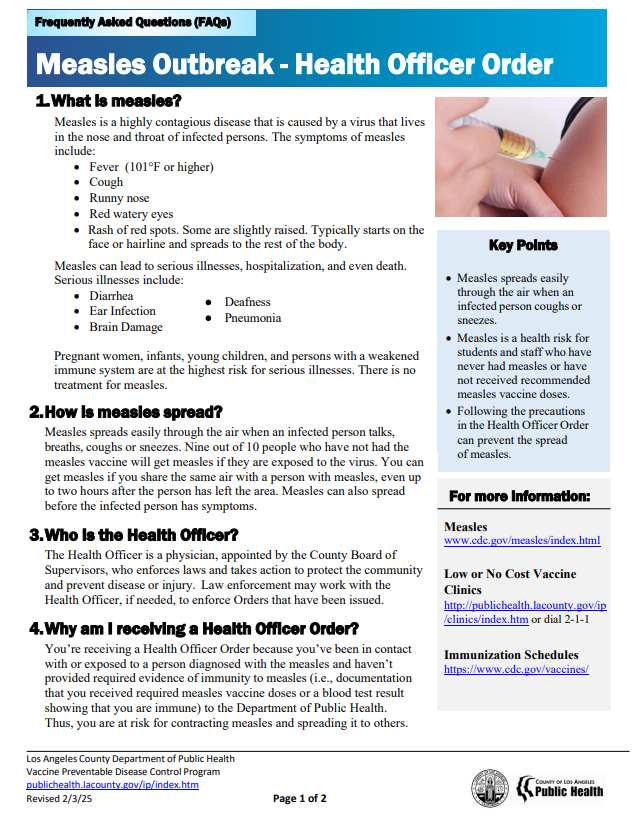 For Camps: Measles Prevention and Reporting Guidance