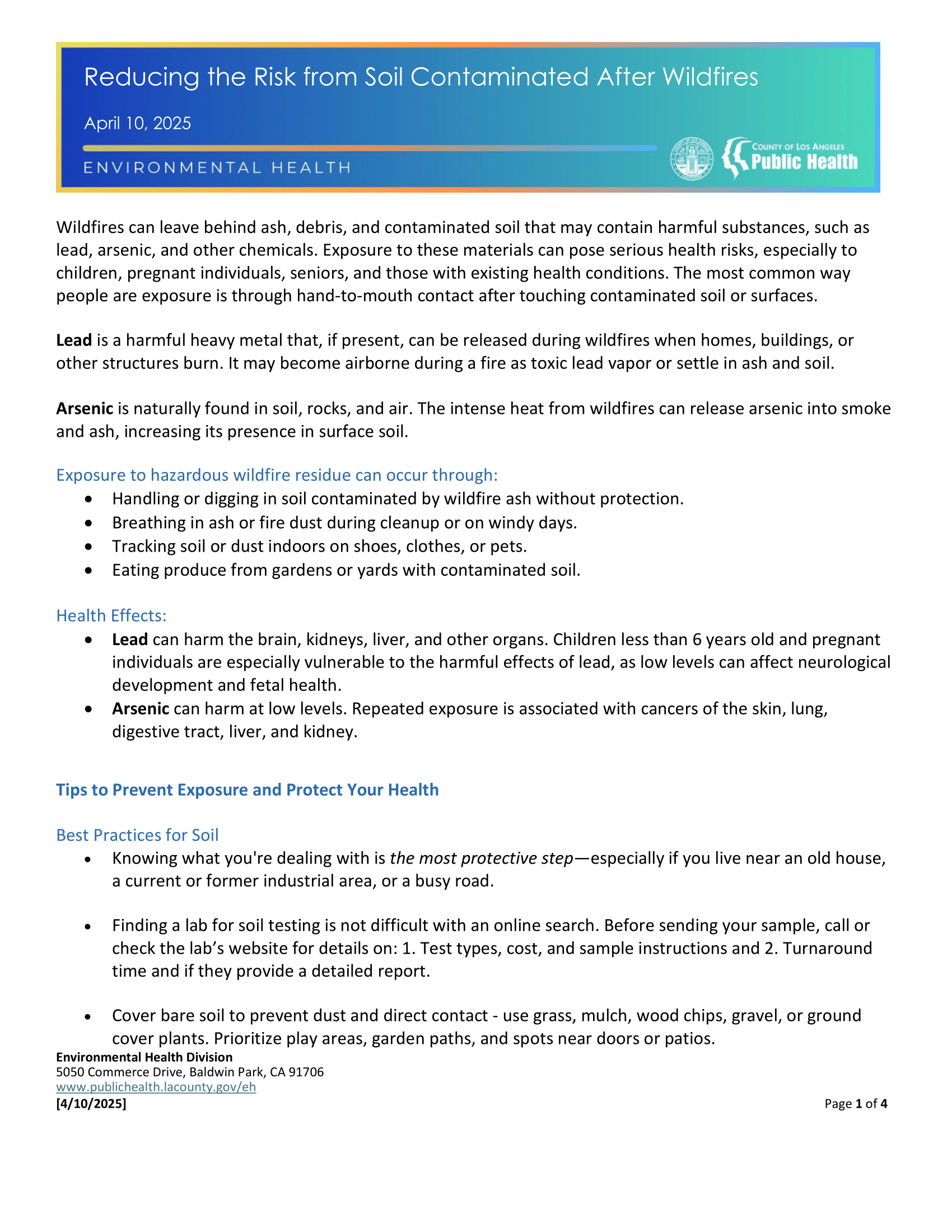 Reducing the Risk from Soil Contaminated After Wildfires